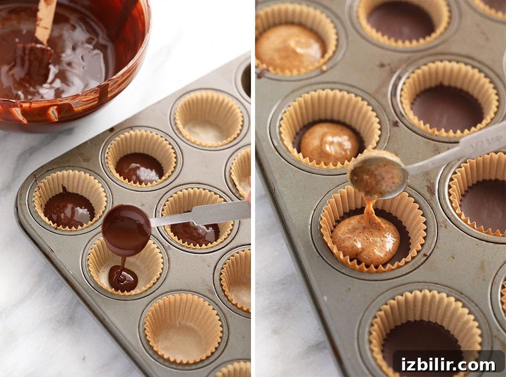 almond butter cups in muffin tin