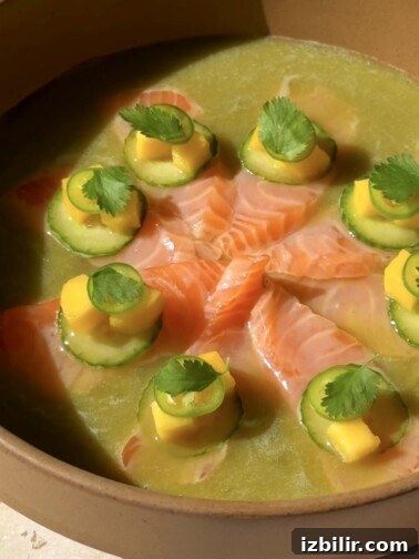 Salmon sashimi aguachile with mango