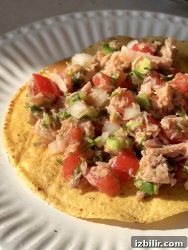 10-Minute Canned Tuna Ceviche on a tostada