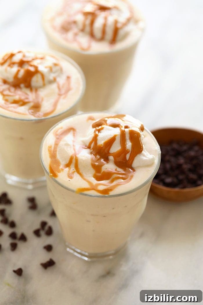 healthy banana protein shake in a glass