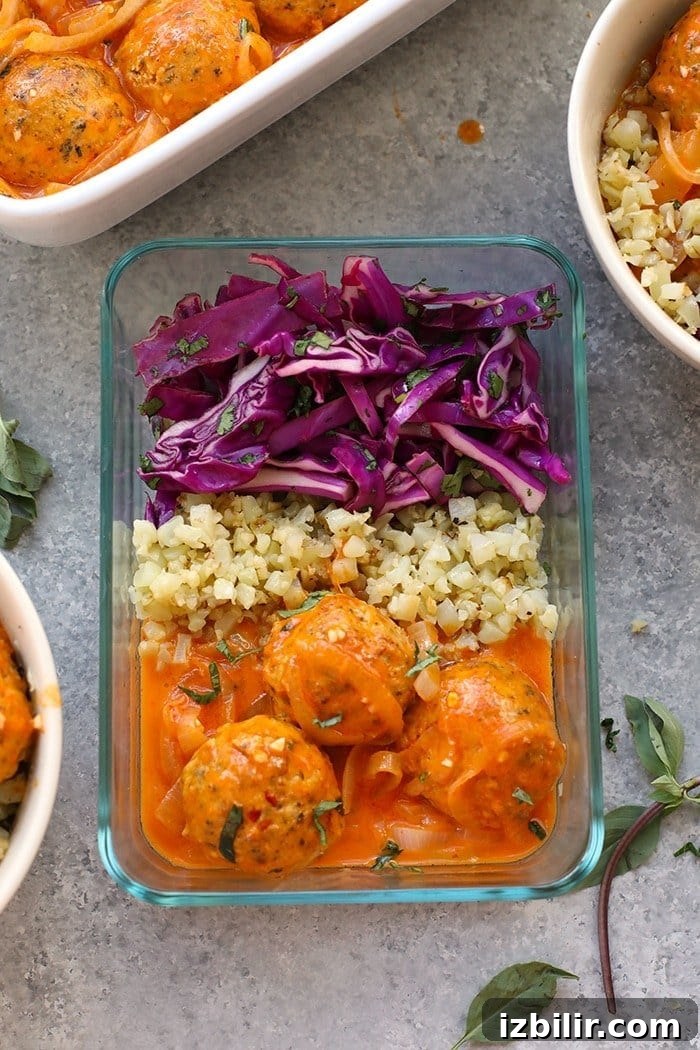 Curry meatballs in a meal prep container