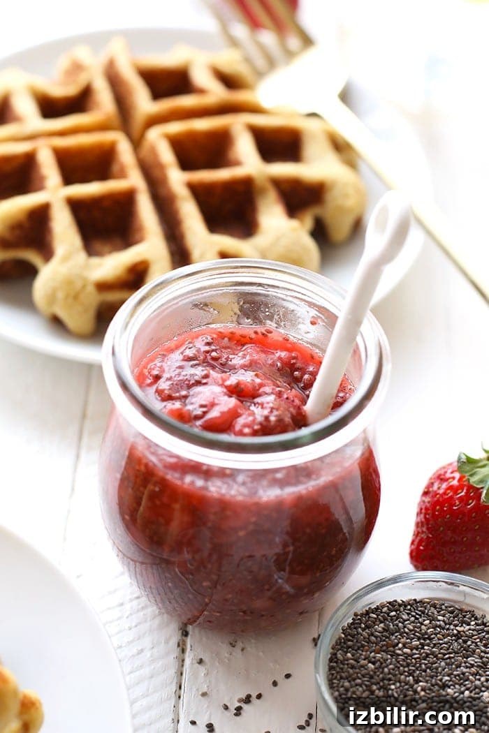 Strawberry chia compote Chia compote in jar.