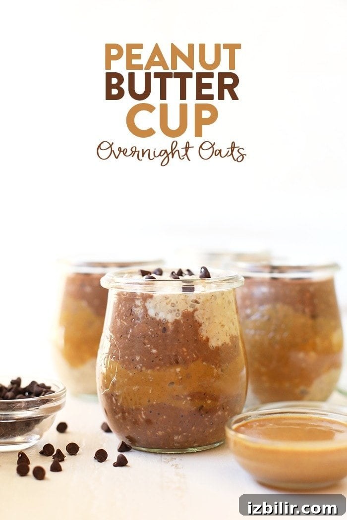 Peanut butter cup overnight oats in jars