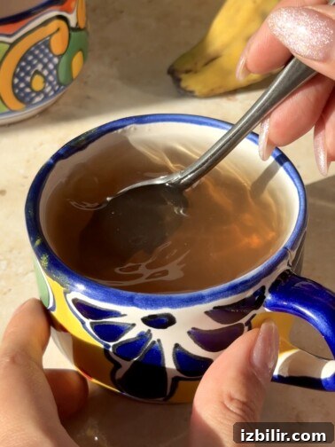 Plantain peel tea in a mug