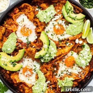 Quick Homemade Chilaquiles Recipe 6 chilaqules in pan.