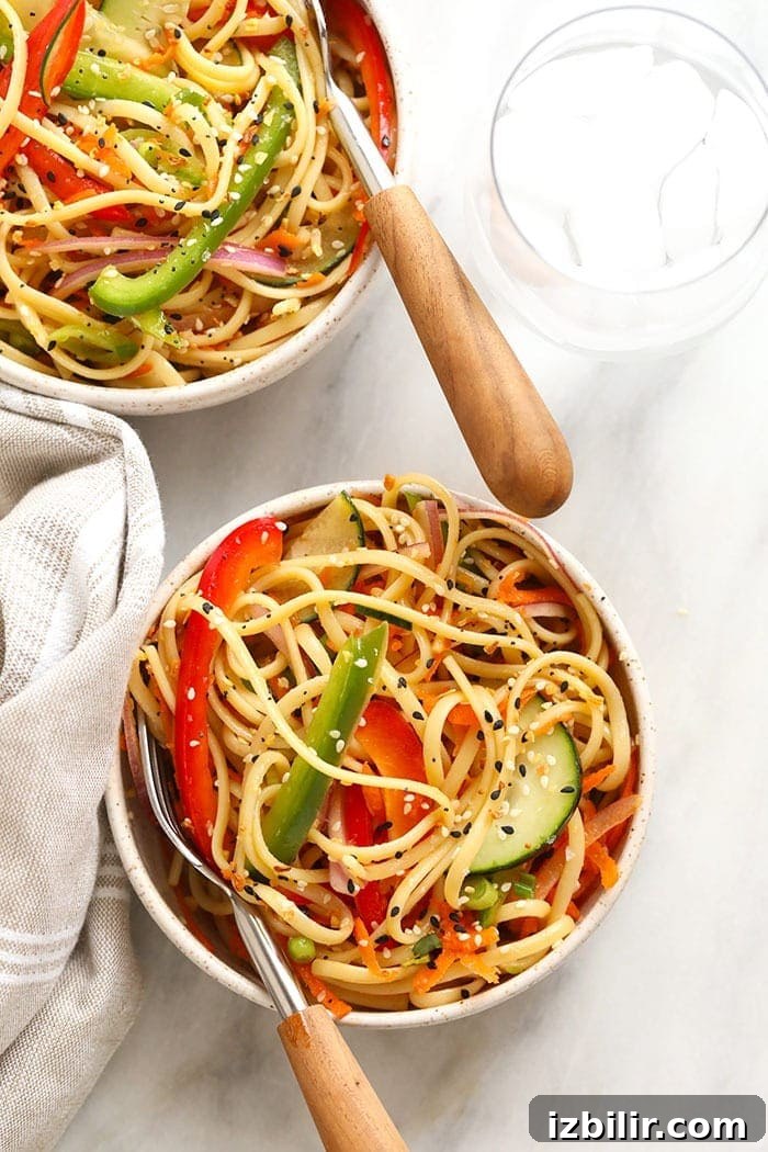 Cold Asian noodle salad in a bowl