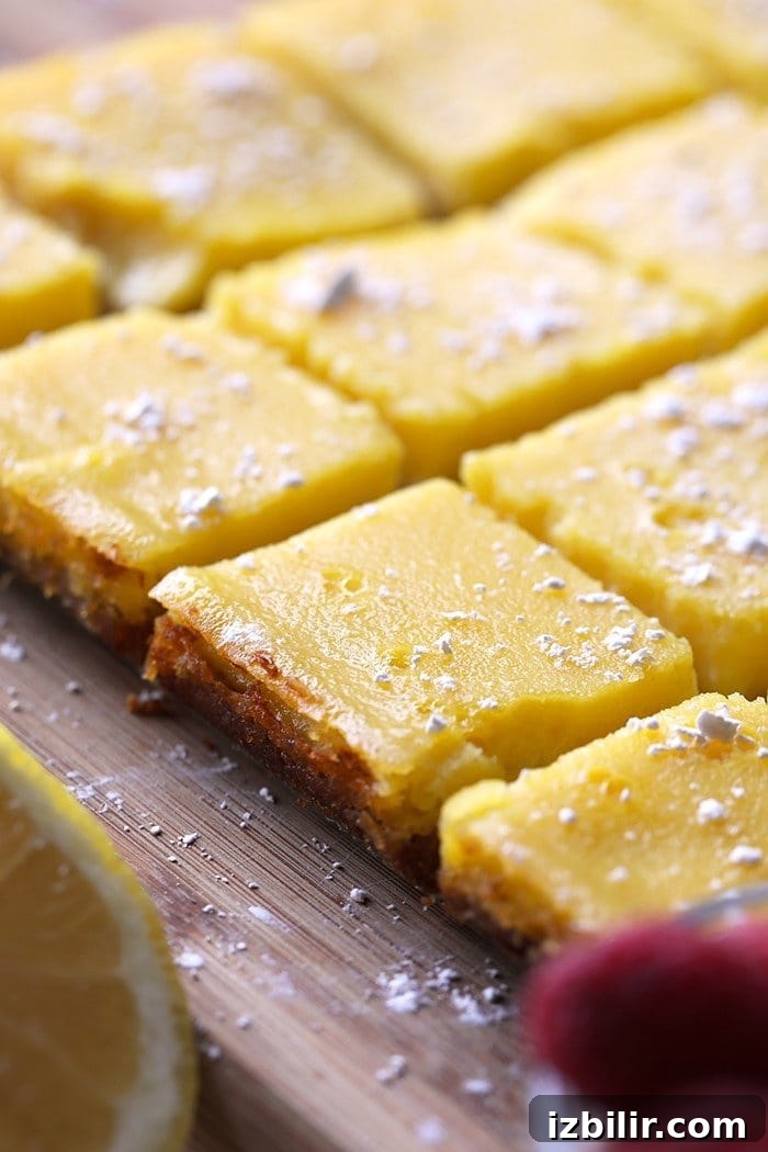 sliced healthy lemon bars with powder sugar.