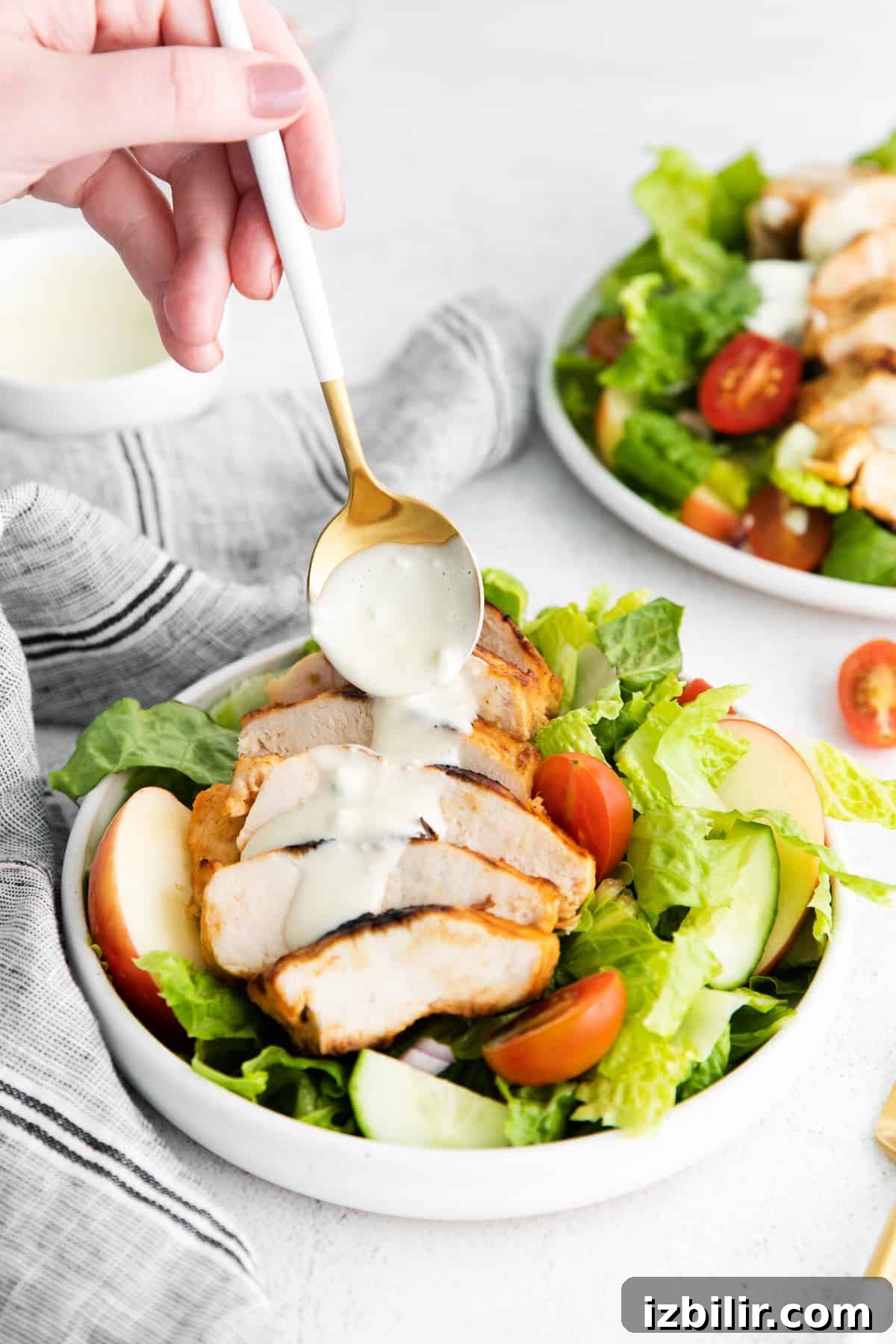 Grilled Buffalo Chicken Salad Recipe with Blue Cheese 2 Grilled buffalo chicken salad plated