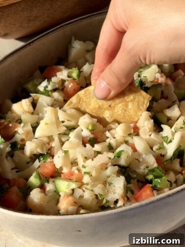 Cauliflower Ceviche served with tortilla chips