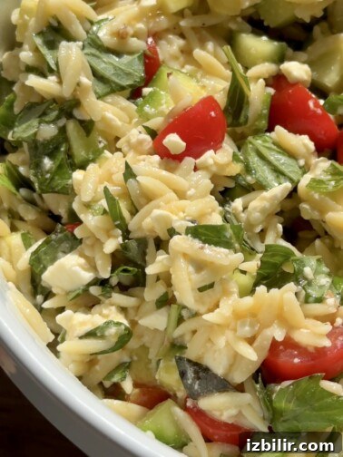Lemony basil and feta orzo salad