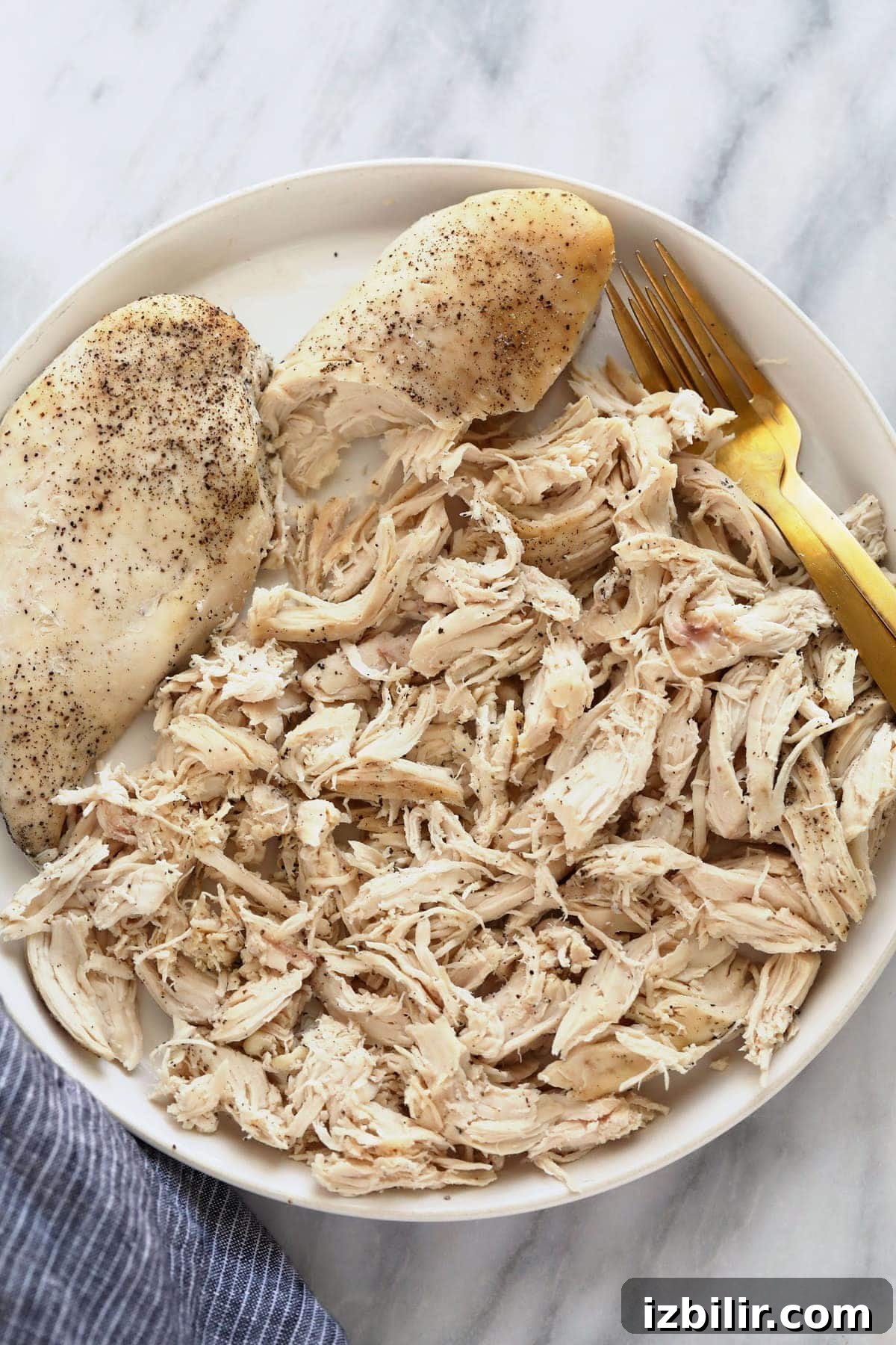 Crockpot Shredded Chicken for Tacos and Sandwiches 7 shredded chicken on plate