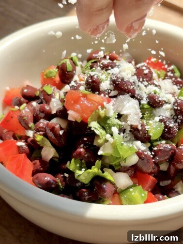 Spicy black bean salsa in a bowl