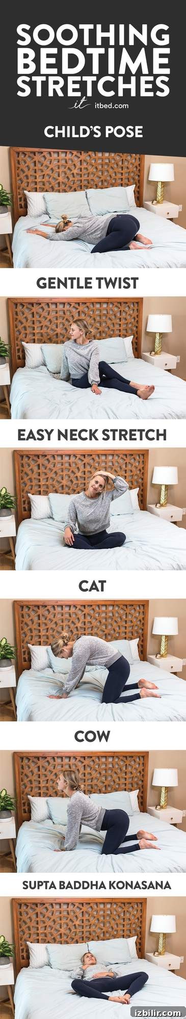 Cleanse your body before bedtime with these soothing, gentle bedtime stretches. All you need is your bed, a chill playlist, and a centered heart.