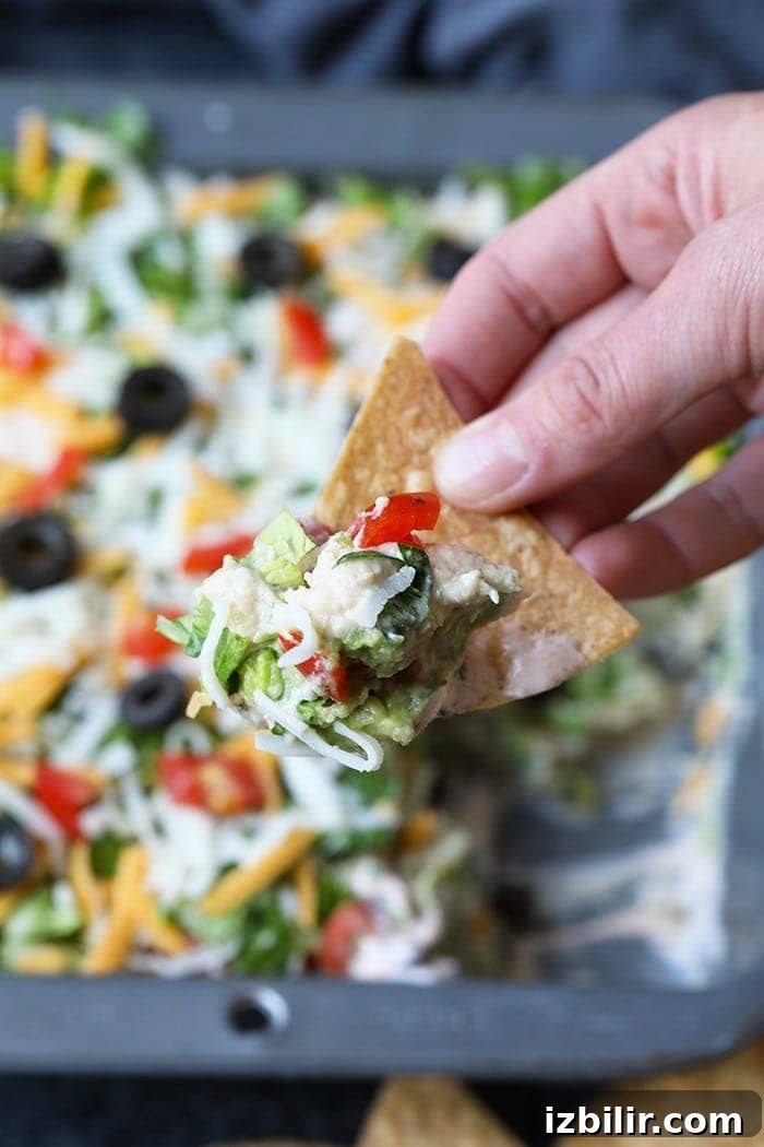 Taco dip on a chip healthy taco dip on a chip ready to be eaten