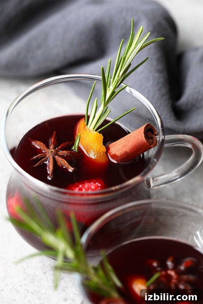 Spiced Raspberry Mulled Wine spiced mulled wine in a glass mug