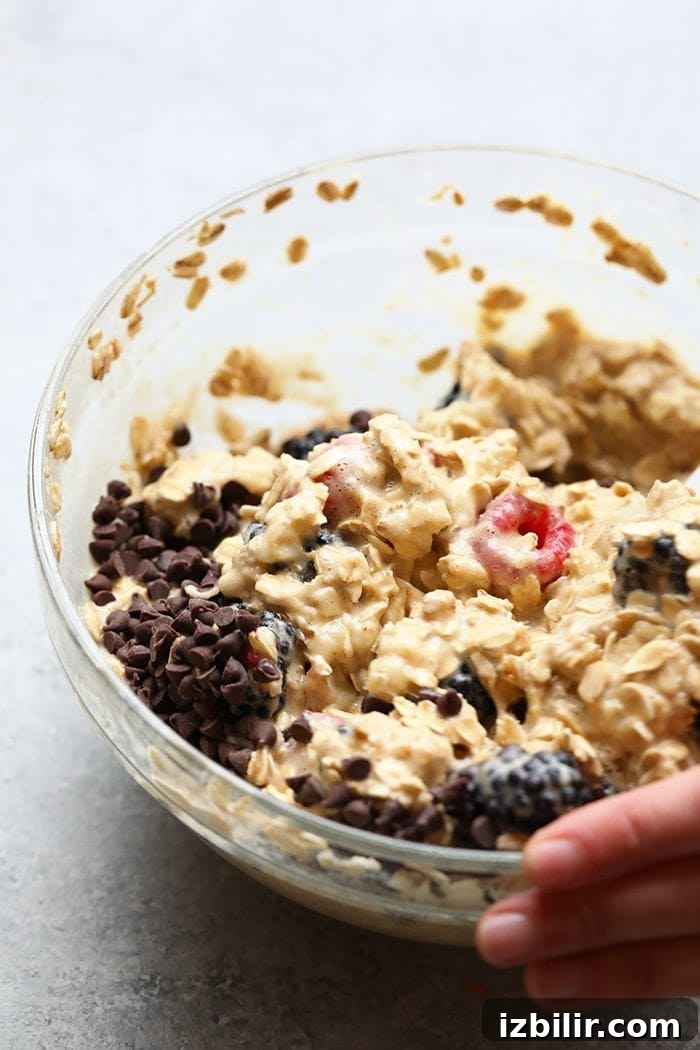 Dark Chocolate Berry Baked Oatmeal in a bowl oatmeal in bowl