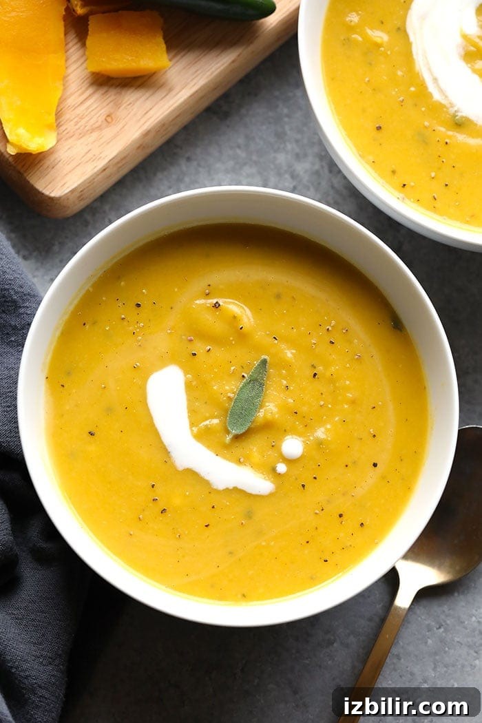 Spicy Roasted Butternut Squash Soup Recipe 2 Roasted butternut squash soup in a bowl