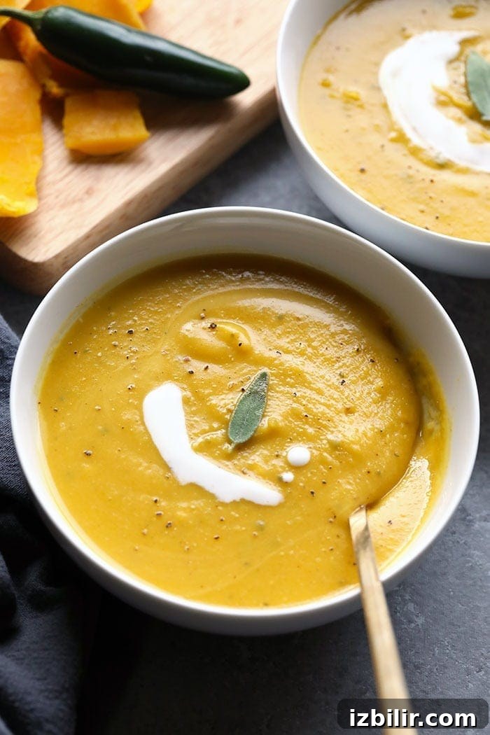 Spicy Roasted Butternut Squash Soup Recipe 5 Butternut squash soup with garnish