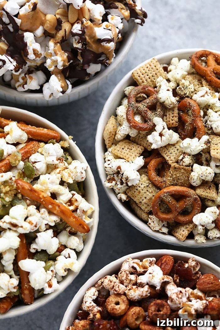 Finished snack mixes in bowls