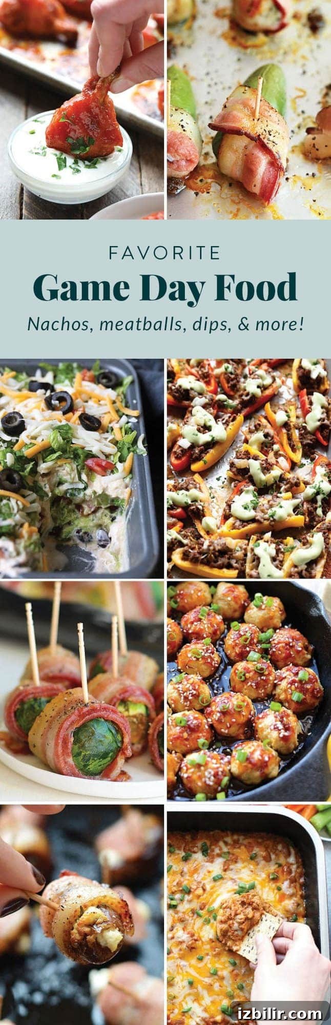 Spread of game day appetizers