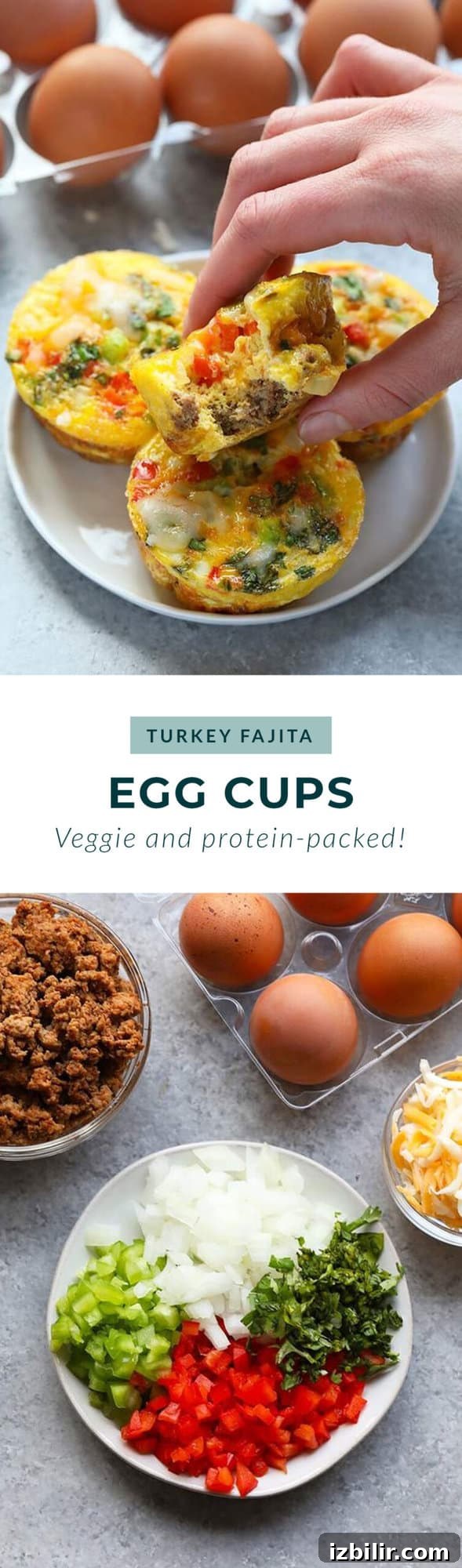 Turkey fajita egg cups hand holding turkey fajita egg cups