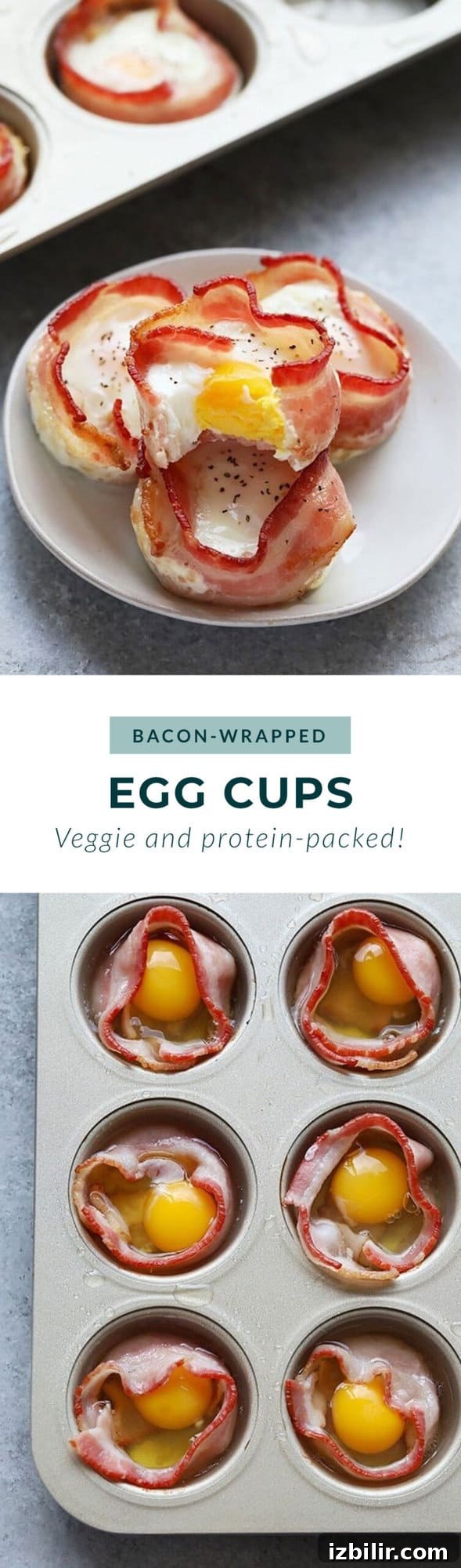 Bacon wrapped egg cups bacon wrapped egg cups on plate.