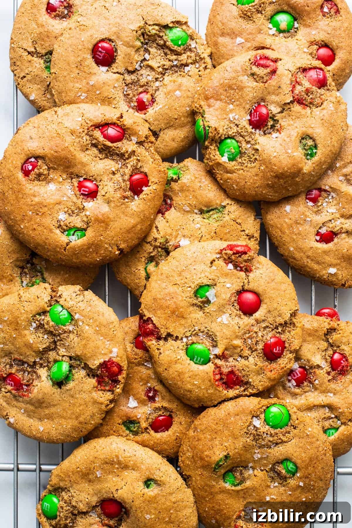 M&m cookies on a cooling rack.