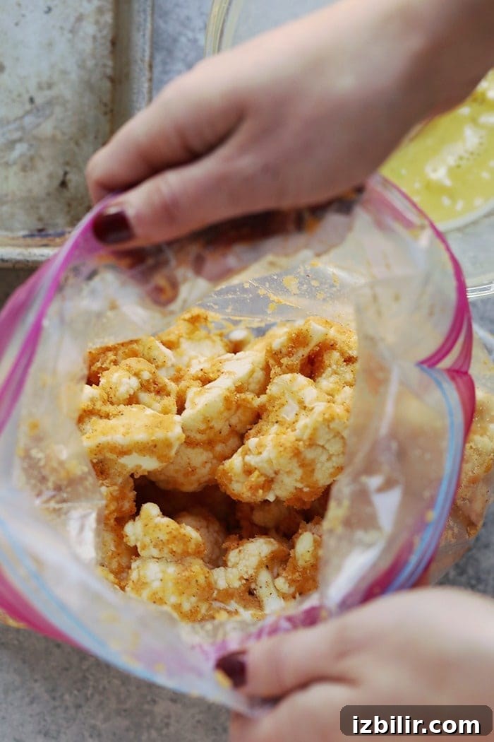 Cauliflower wings in a plastic bag