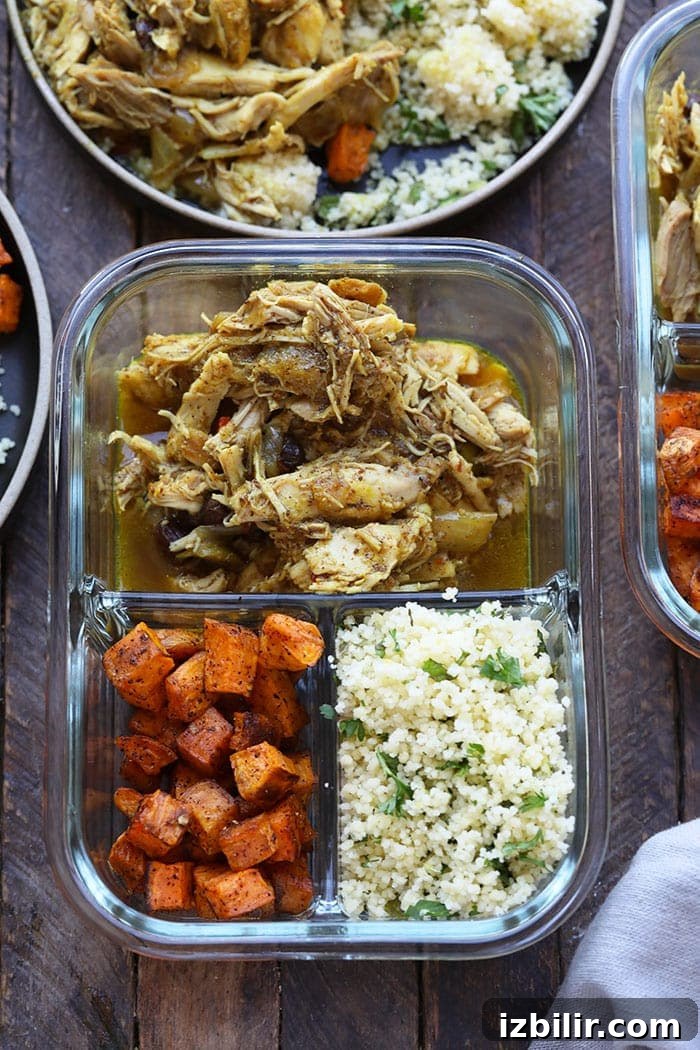 Moroccan chicken in meal prep containers