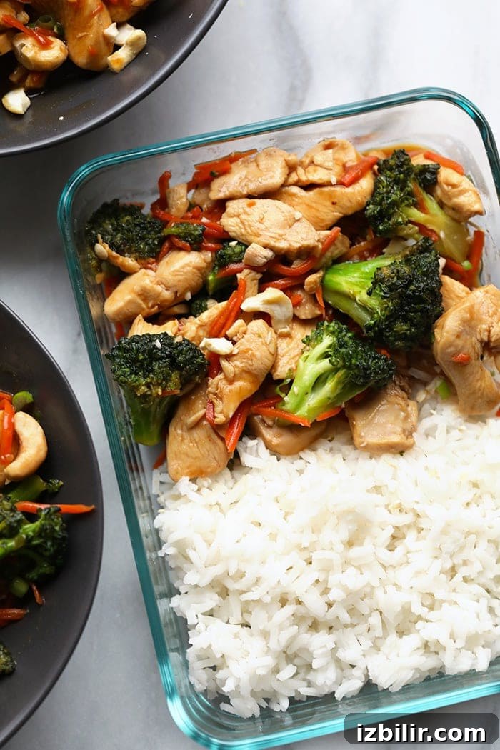 chicken stir fry in meal prep container