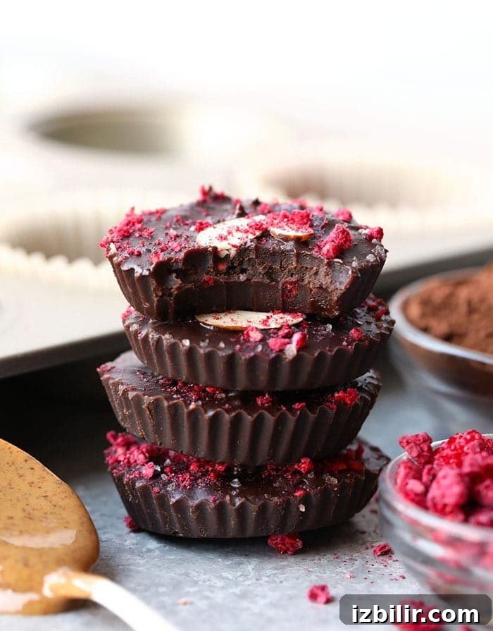 stack of chocolate almond butter cups