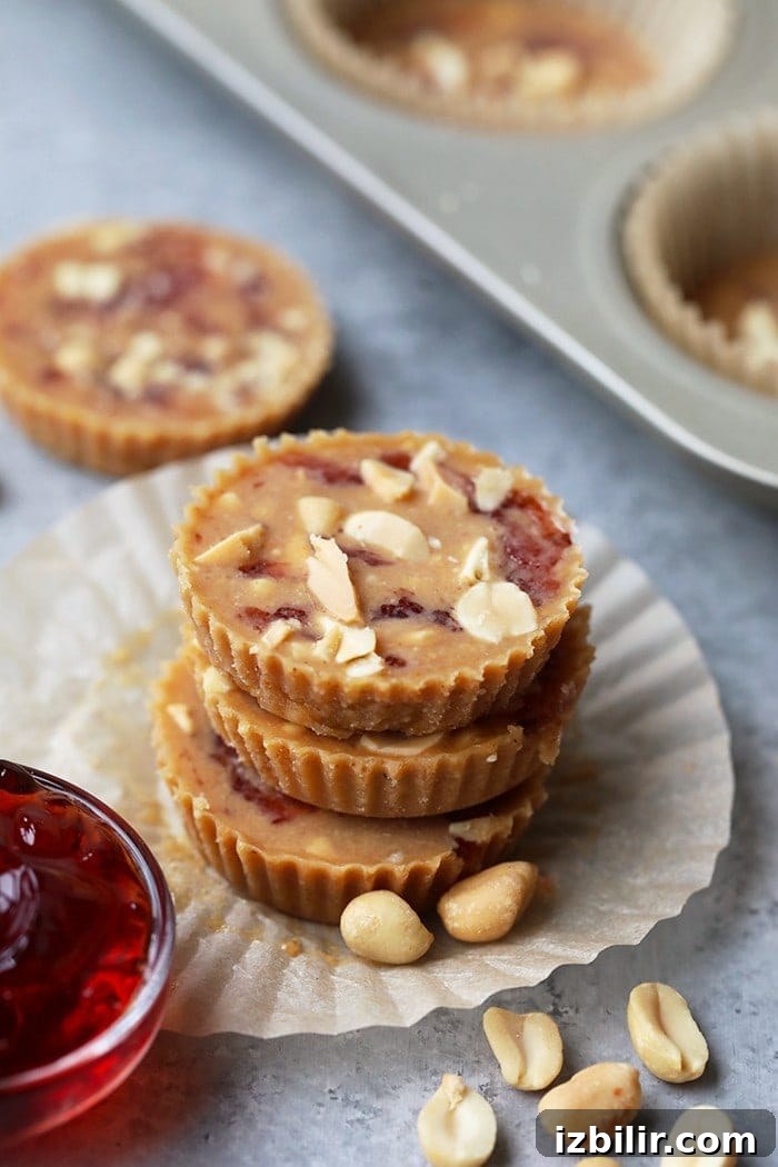 Stack of crunchy peanut butter and jelly fat bombs