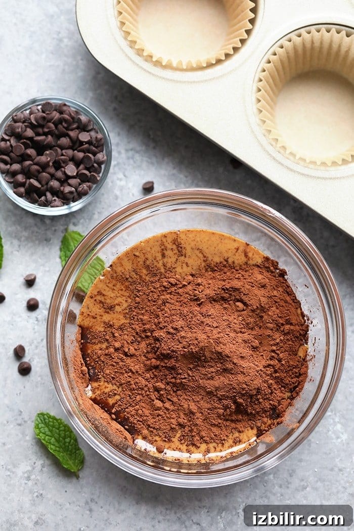 Ingredients for Thin Mint Almond Butter Cups Ingredients in bowl