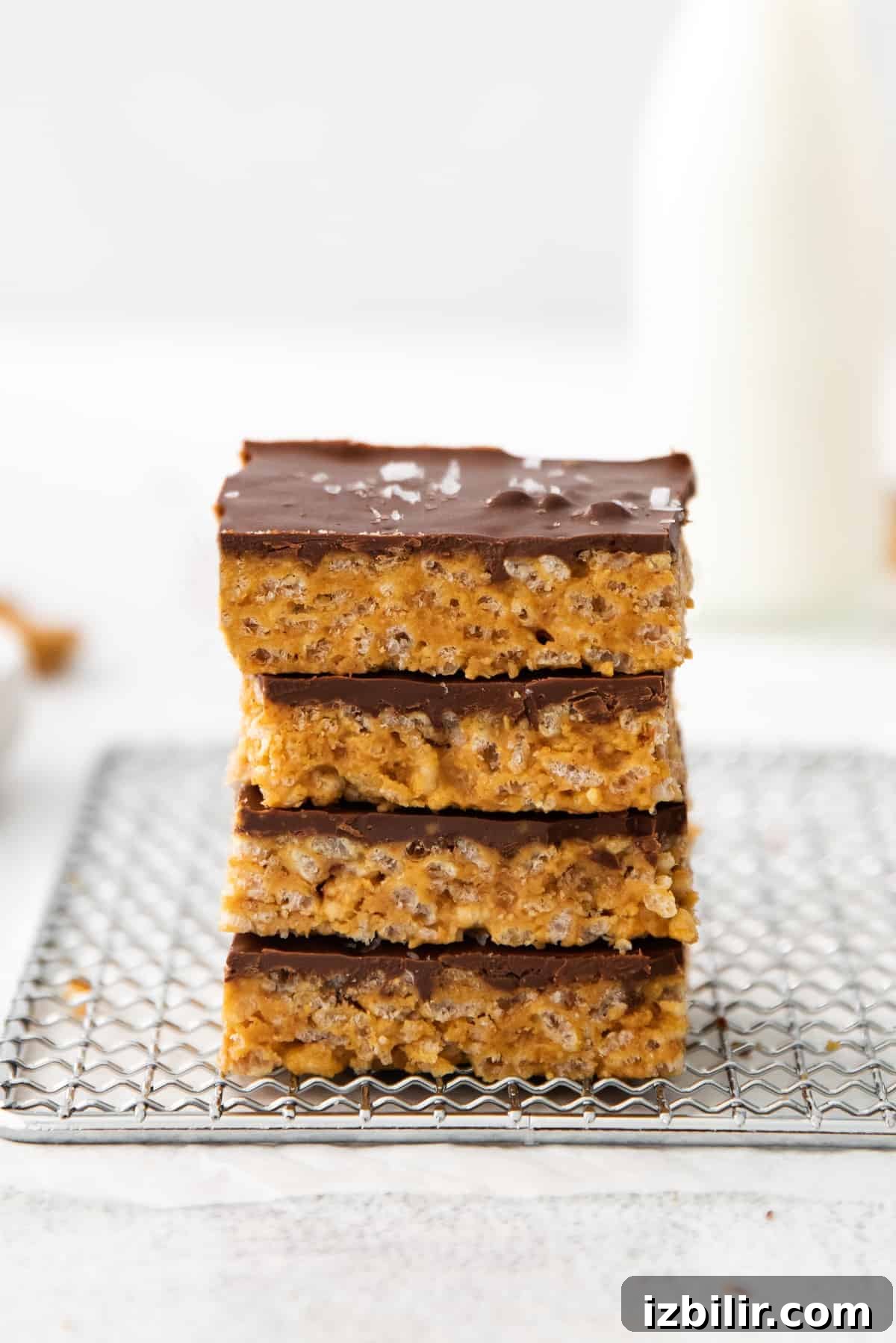 Healthy Scotcheroos Healthy scotcheroo bars stacked together