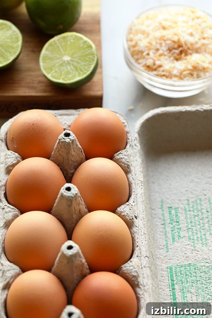 Ingredients for coconut key lime pie bars: lime juice, honey, coconut, almond flour, eggs, and more. ingredients for key lime pie bars