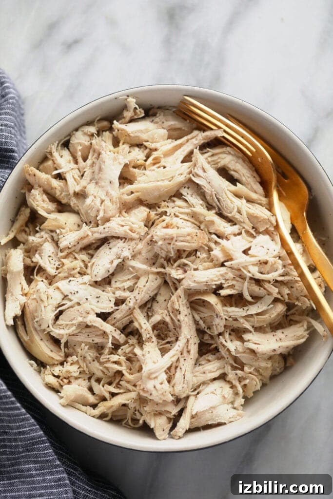 instant pot shredded chicken in a bowl.