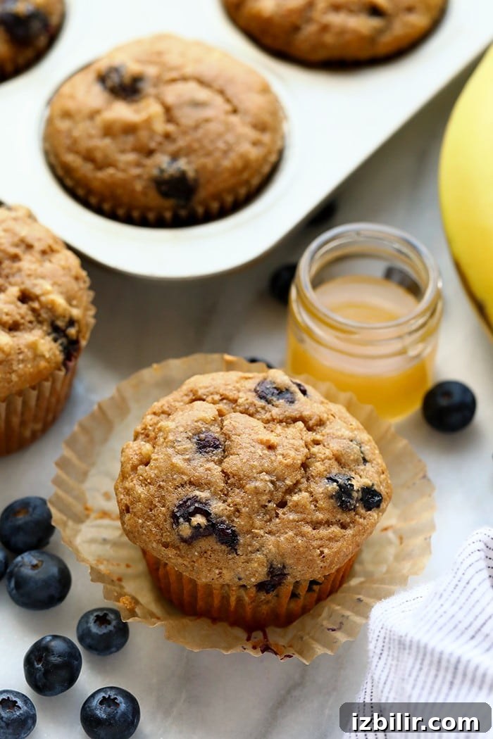 Pack these blueberry muffins up for a healthy snack option at work or freeze for later. Finished blueberry muffins