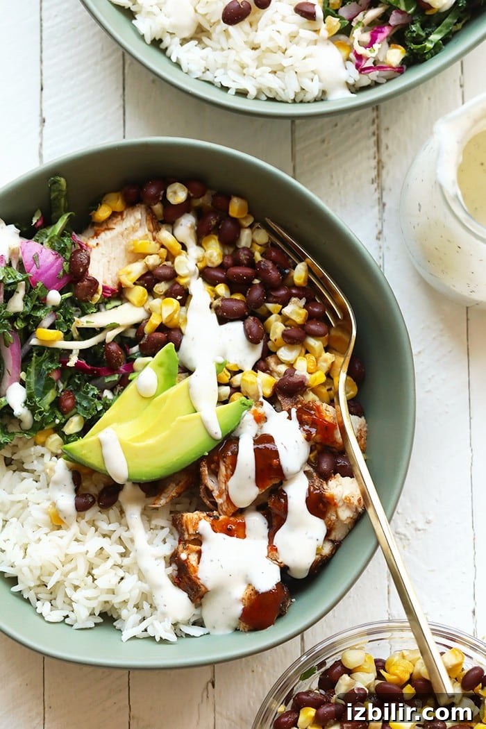 Make these BBQ chicken bowls for a healthy dinner this week Prepared BBQ chicken bowl