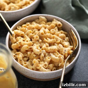 Bowl of vegan mac and cheese ready to eat