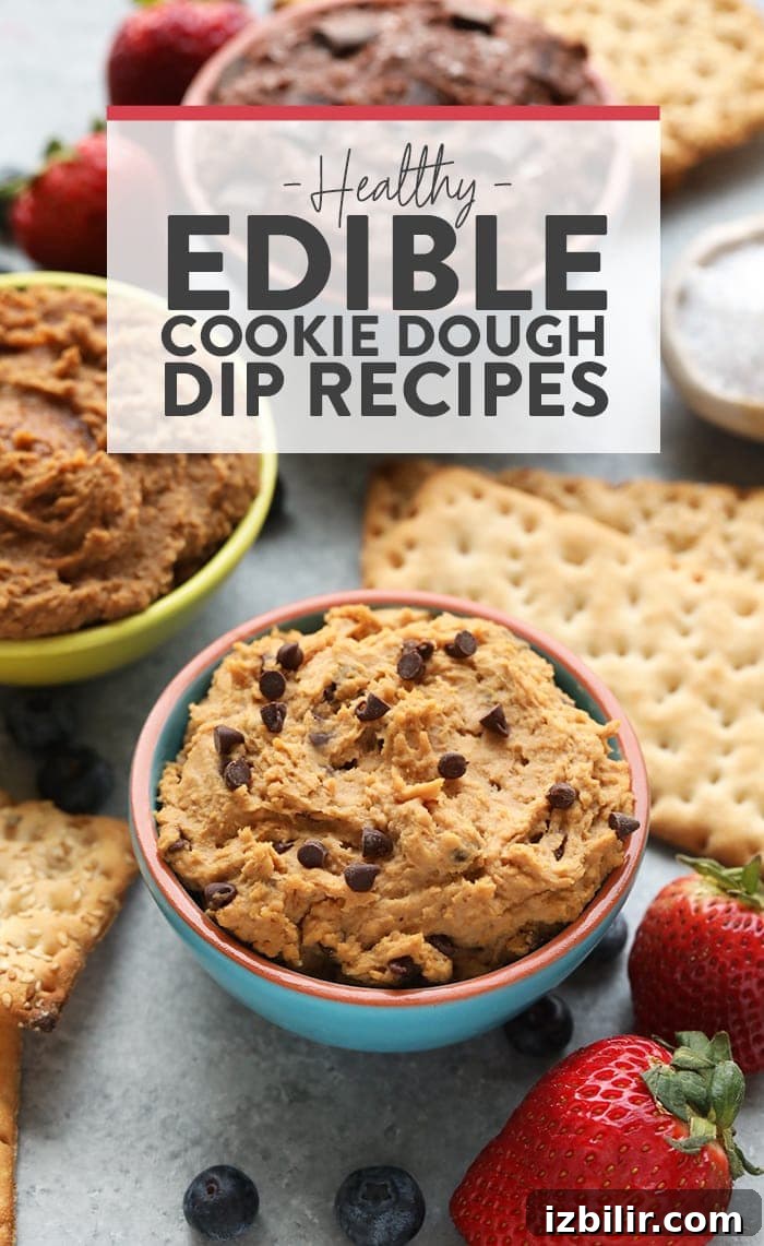 Three bowls of edible cookie dough dip