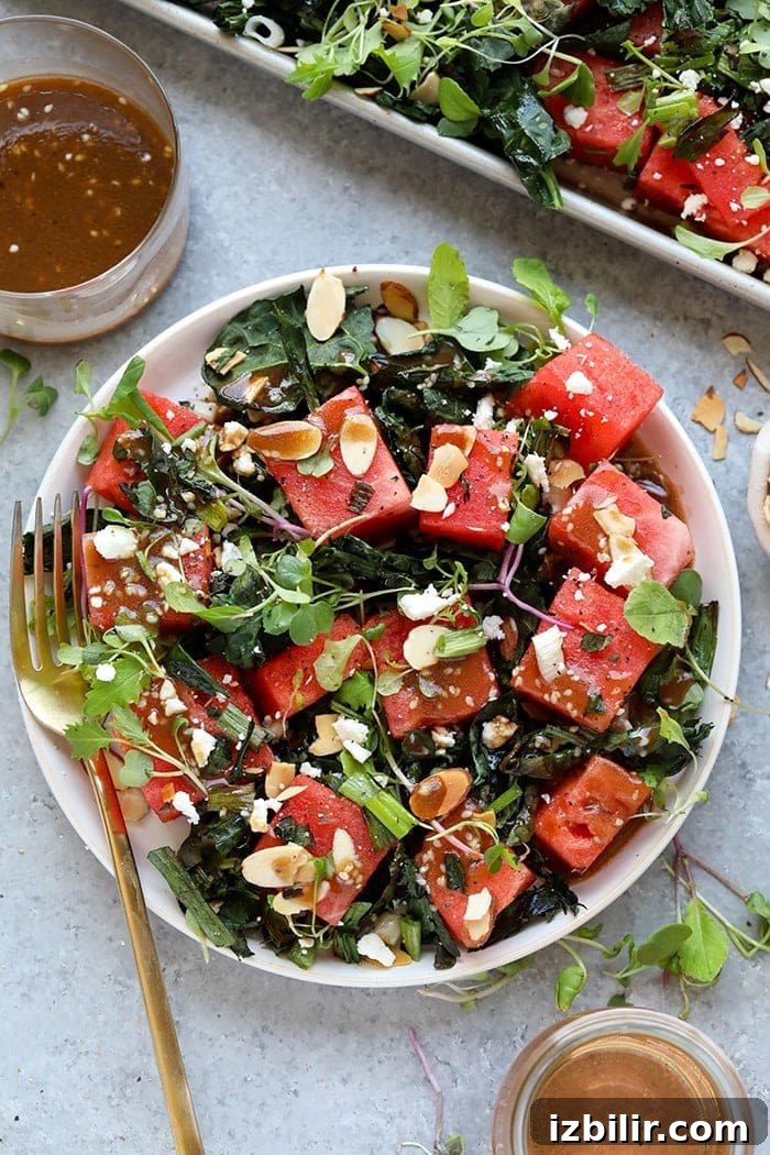 grilled watermelon and kale salad on a plate