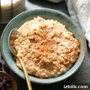 Creamy Brown Rice Pudding Recipe 6 Final serving of brown rice pudding with toppings