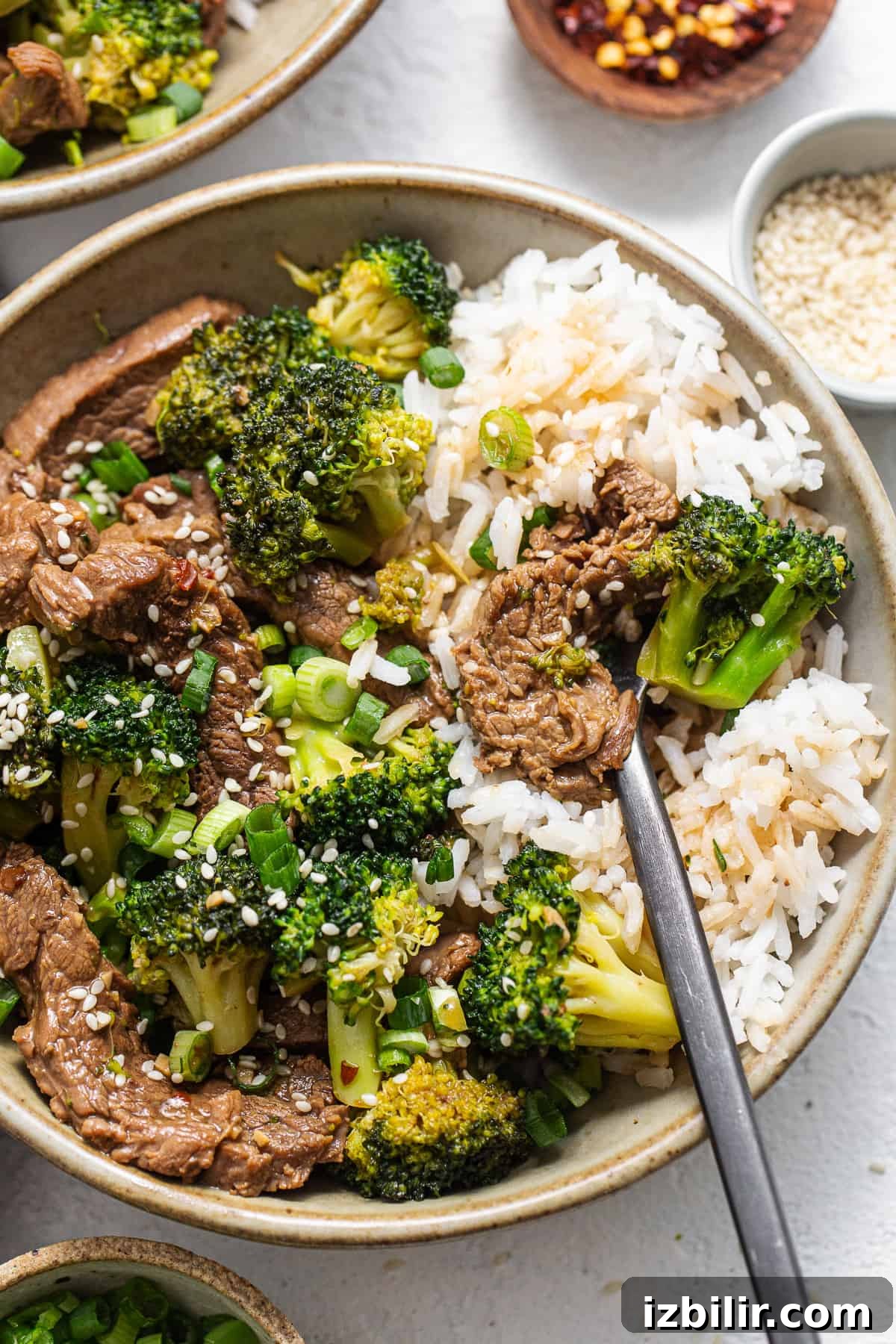 Instant Pot Beef and Broccoli bowl of beef and broccoli.