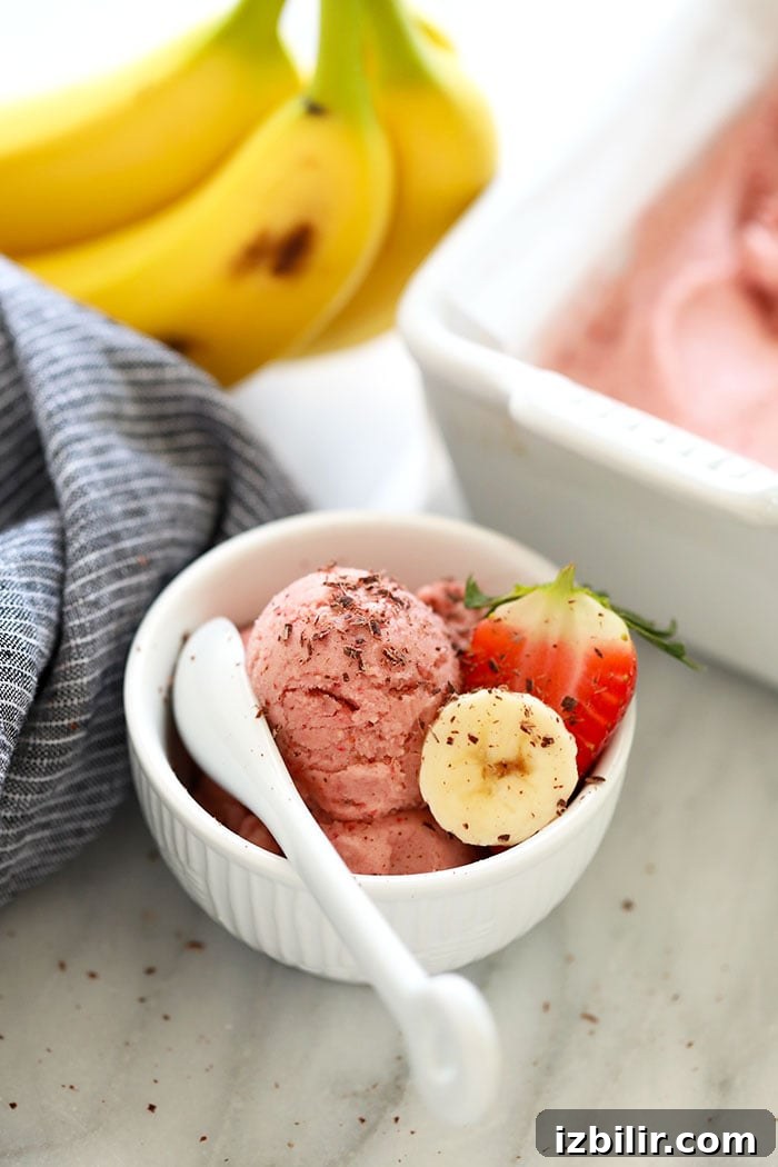 Protein Strawberry Banana Nice Cream Banana nice cream in a bowl
