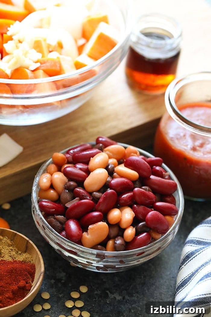 Beans in a bowl ready to be placed in the Instant Pot