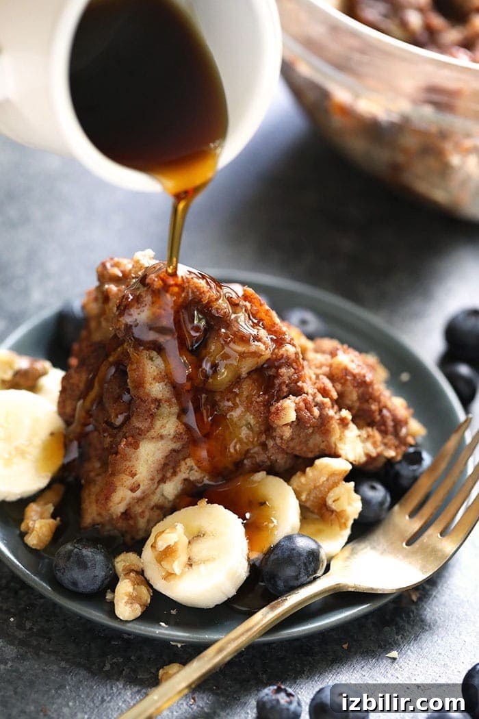 Maple syrup drizzle over french toast bake