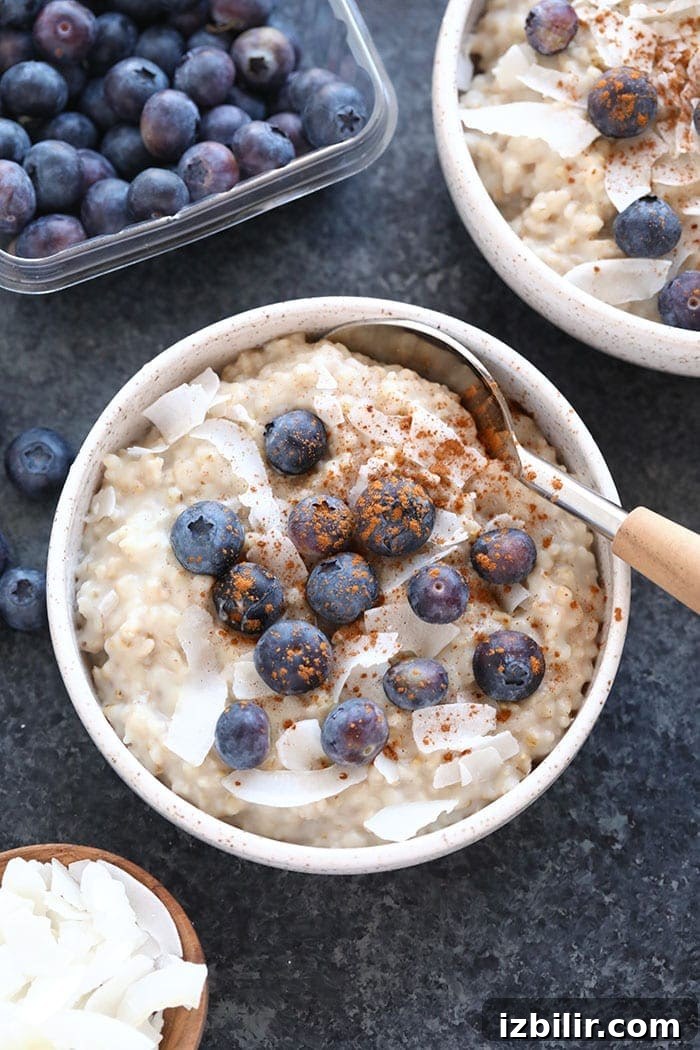 Creamy Coconut Oats in a Bowl Creamy coconut slow cooker steel cut oats in a bowl