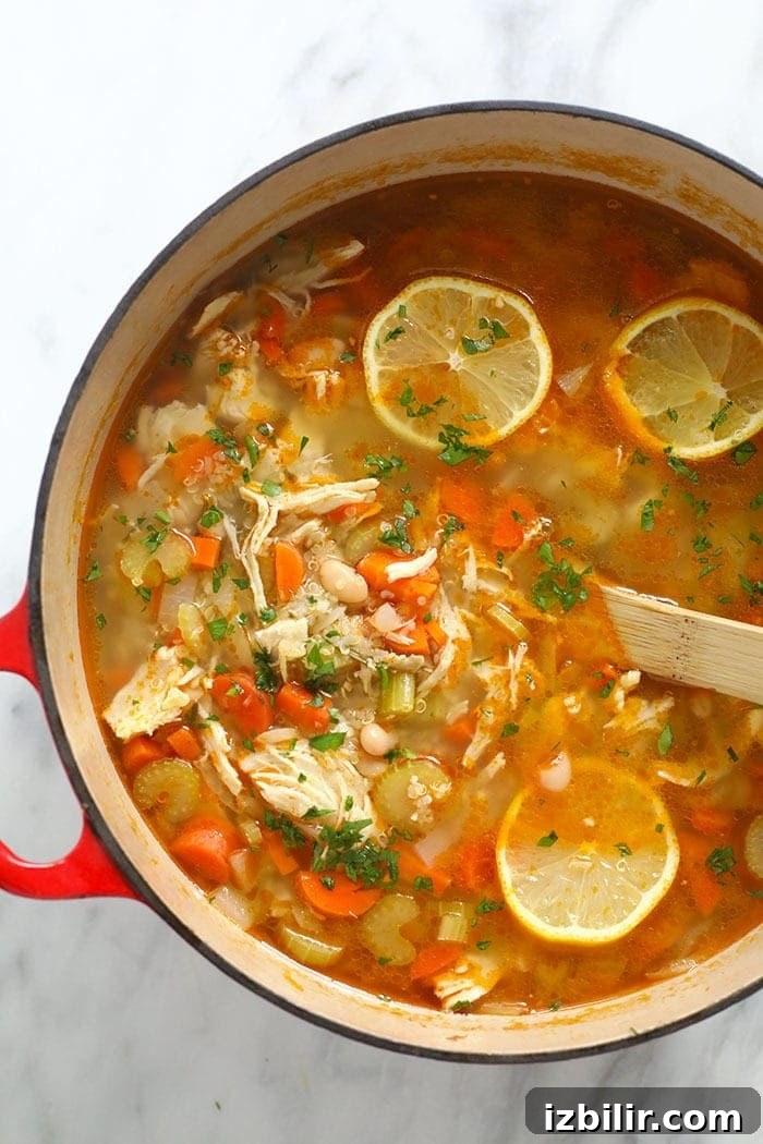 Pot of Chicken Quinoa Soup chicken quinoa soup in a pot
