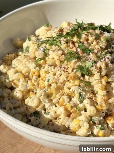Grilled Esquites-style Pasta Salad with charred corn, cotija, lime, and cilantro