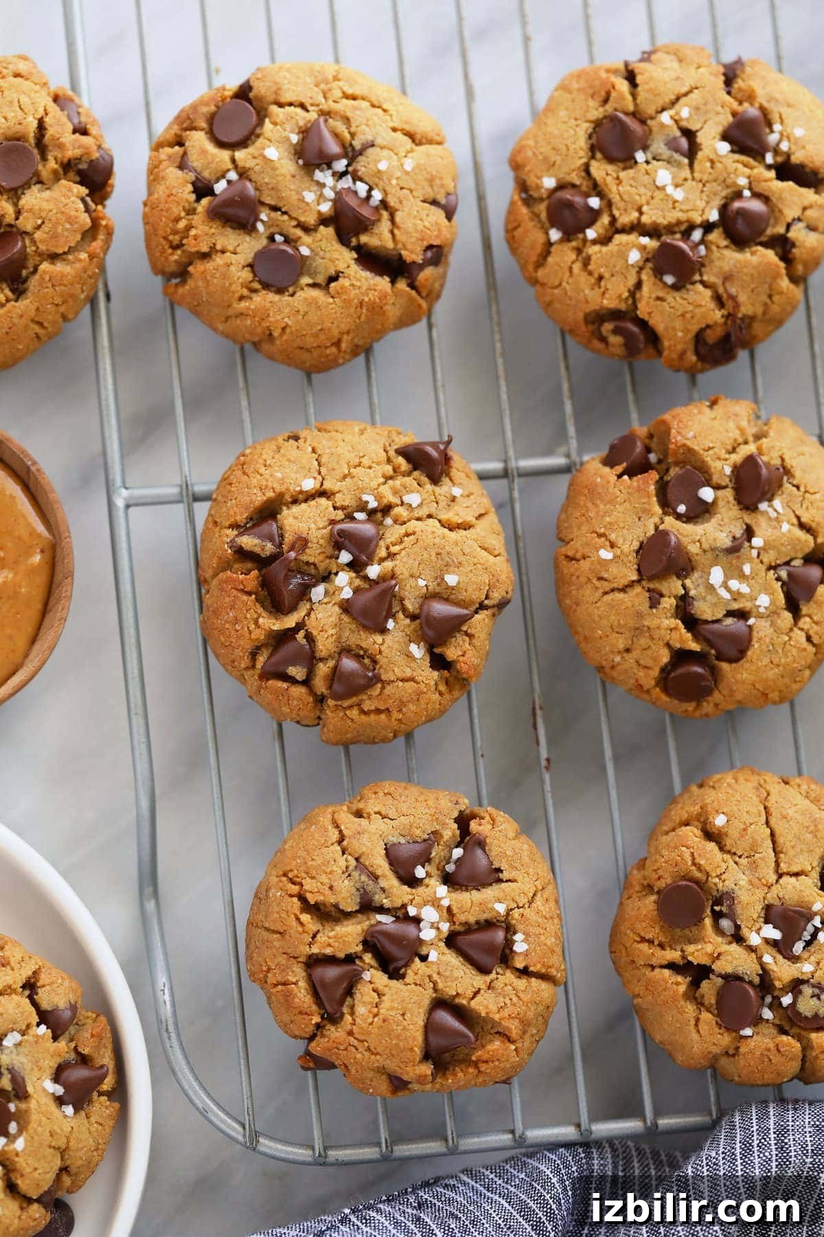 Healthy peanut butter cookies cooling healthy peanut butter cookies on a cooling rack